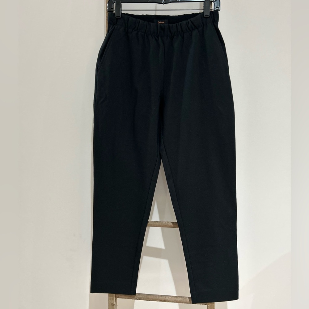 Quince Organic Cotton Double Knit Straight Leg Black Sweatpants Size S 28” NWT